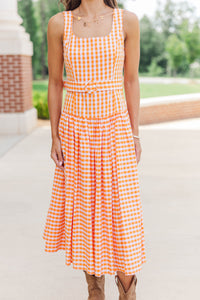 If You Were Here Orange Gingham Drop Waist Dress