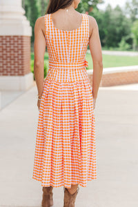 If You Were Here Orange Gingham Drop Waist Dress