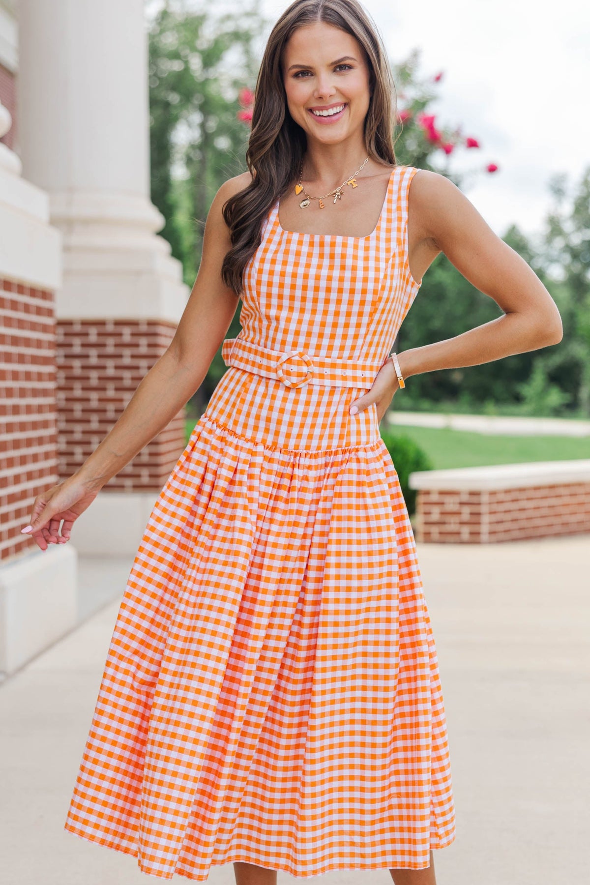 If You Were Here Orange Gingham Drop Waist Dress – Shop the Mint