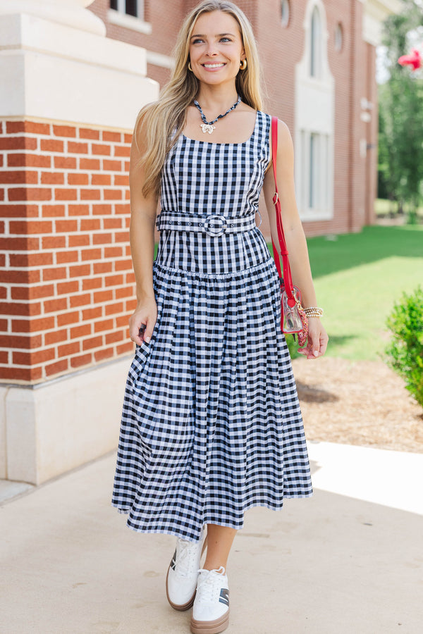If You Were Here Black Gingham Drop Waist Dress