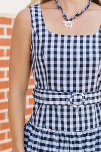 If You Were Here Black Gingham Drop Waist Dress