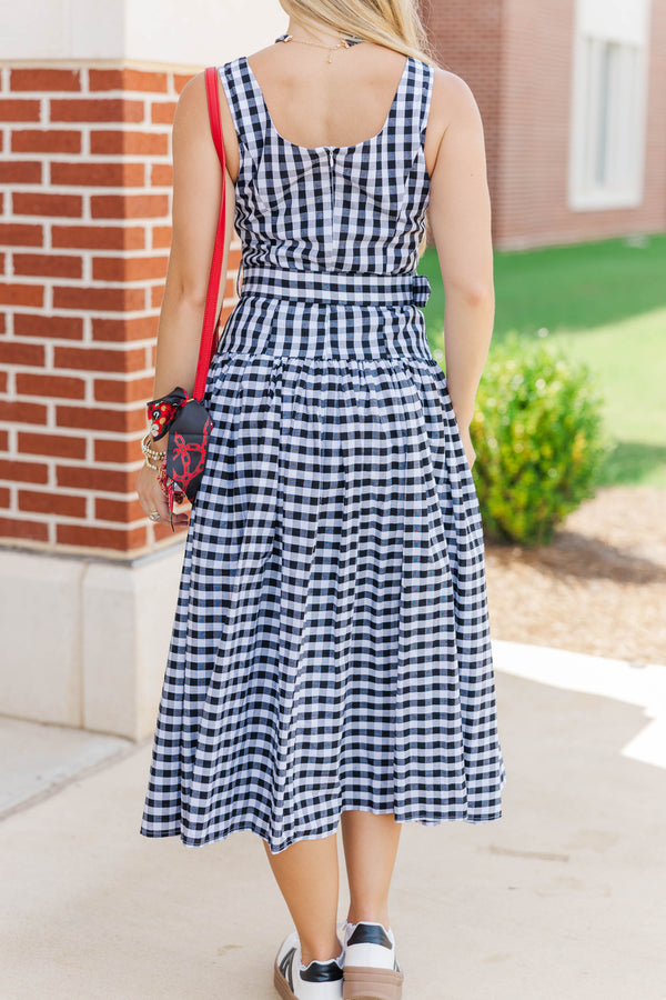 If You Were Here Black Gingham Drop Waist Dress