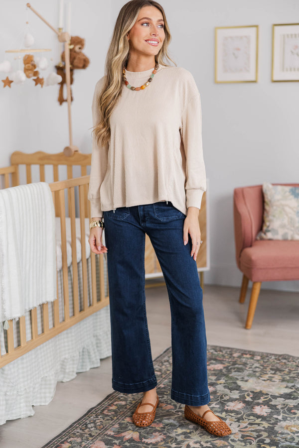 NURSING COLLECTION: Slow Sunday Taupe Ribbed Top