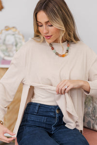 NURSING COLLECTION: Slow Sunday Taupe Ribbed Top