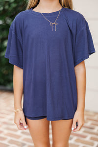 Girls: Memories In The Making Navy Ribbed Set