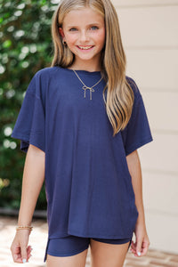 Girls: Memories In The Making Navy Ribbed Set
