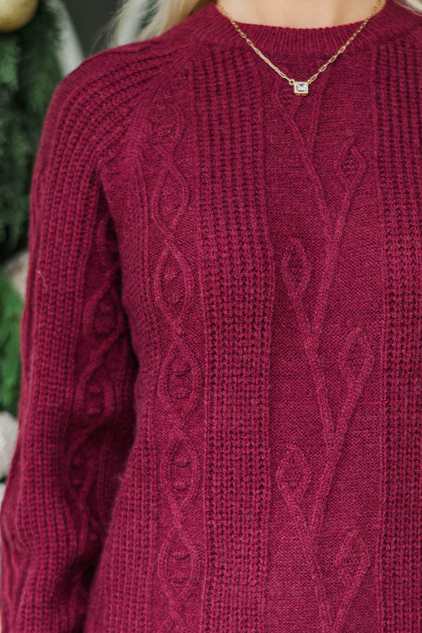 Satin Society Burgundy Pleated Sweater Dress