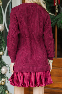 Satin Society Burgundy Pleated Sweater Dress
