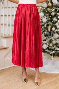 Evening Elegance Red Pleated Midi Skirt