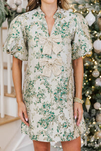 Ever After Hours Emerald Brocade Bow Shift Dress