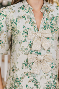 Ever After Hours Emerald Brocade Bow Shift Dress