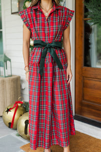 Feeling Inspired Red Plaid Maxi Dress