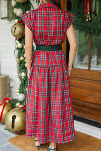 Feeling Inspired Red Plaid Maxi Dress