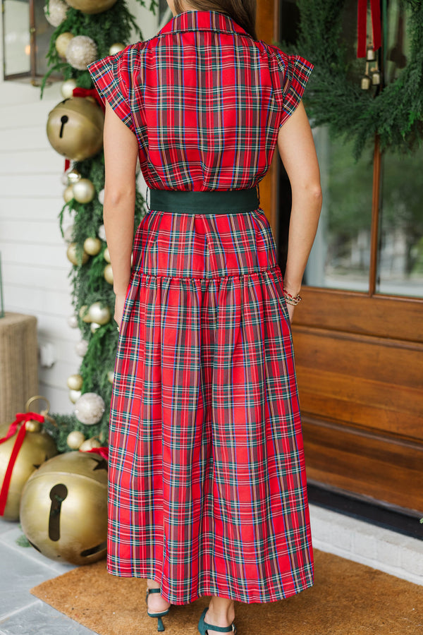 Feeling Inspired Red Plaid Maxi Dress