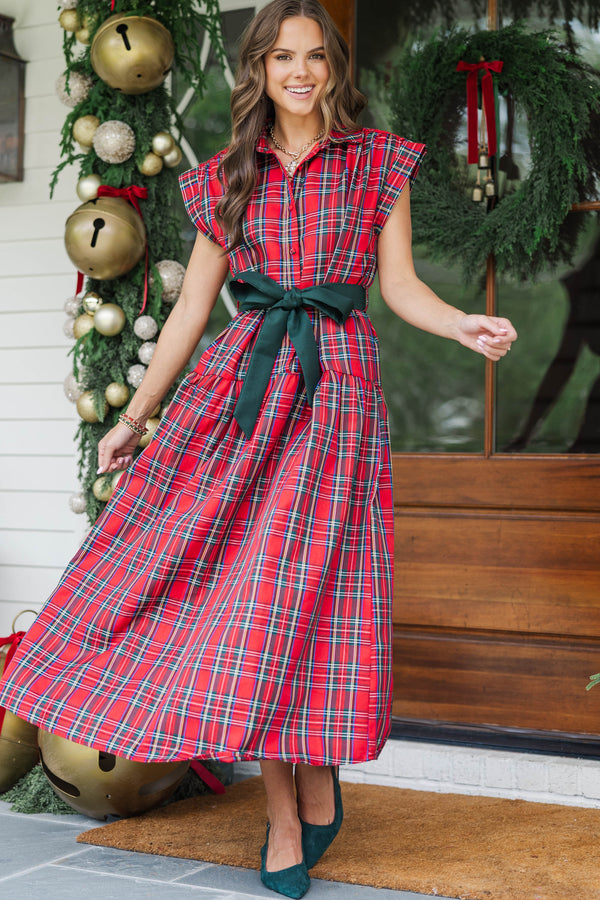 Feeling Inspired Red Plaid Maxi Dress
