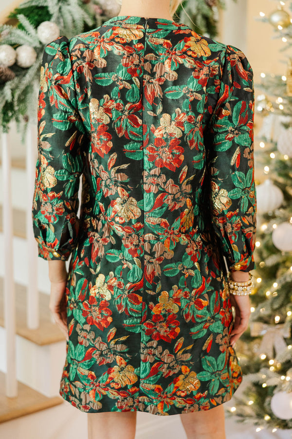Feeling Like A Queen Emerald Brocade Dress