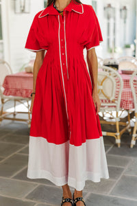 Best Dressed Red & White Midi Dress