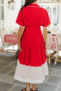 Best Dressed Red & White Midi Dress