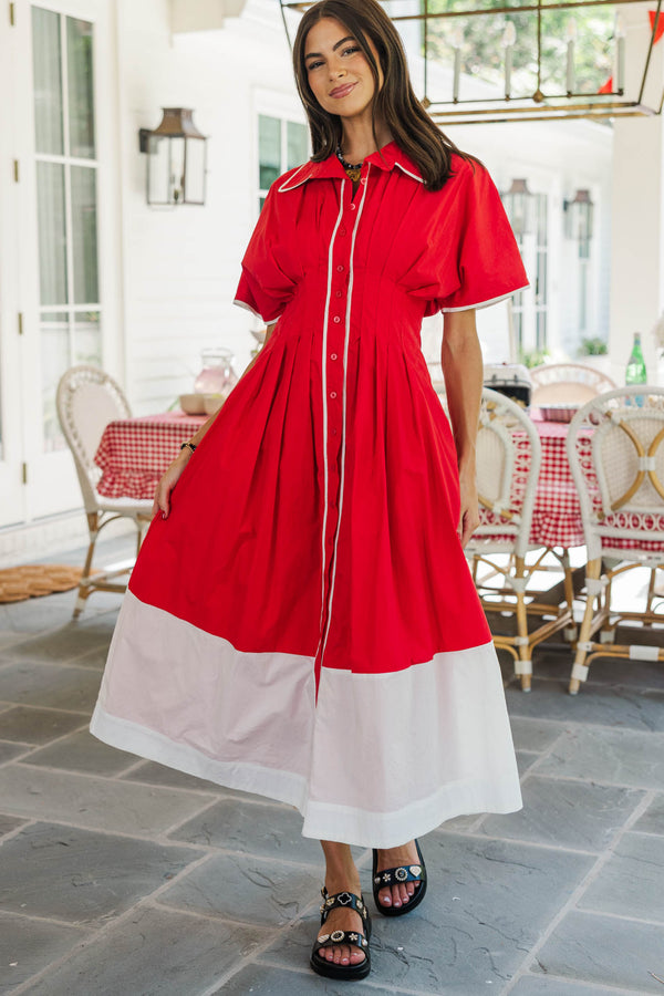 Best Dressed Red & White Midi Dress
