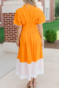 Best Dressed Orange & White Midi Dress