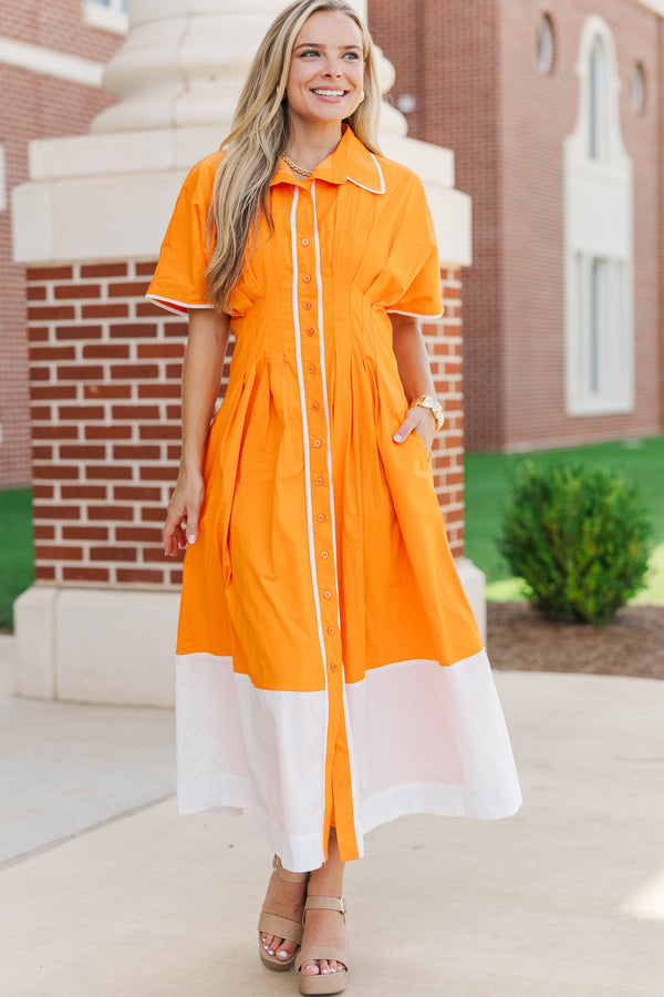 Best Dressed Orange & White Midi Dress