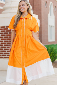 Best Dressed Orange & White Midi Dress