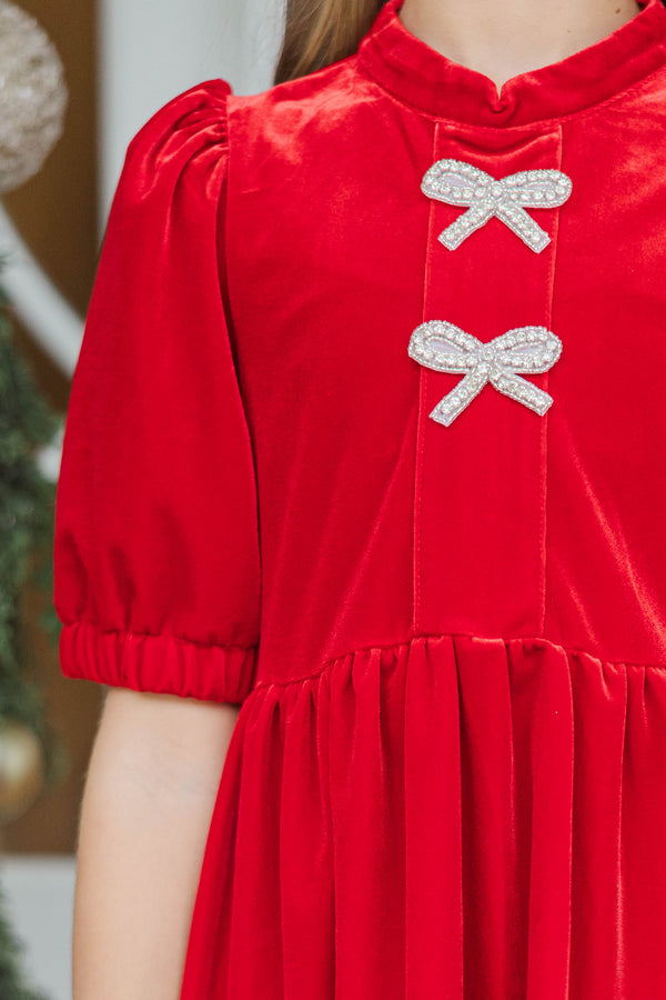 Girls: The Gwen Red Velvet Embellished Dress