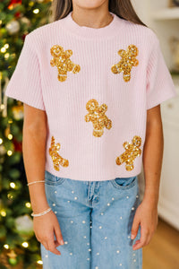 Girls: Sparkling Season Blush Pink Gingerbread Sweater