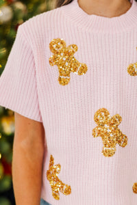 Girls: Sparkling Season Blush Pink Gingerbread Sweater