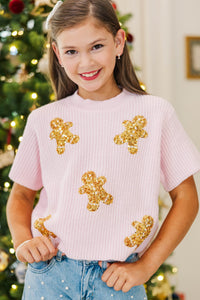 Girls: Sparkling Season Blush Pink Gingerbread Sweater