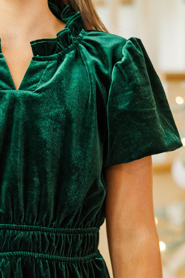 Girls: Let's Get Going Emerald Velvet Dress