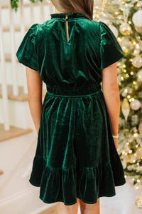 Girls: Let's Get Going Emerald Velvet Dress