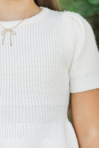 Girls: In The Know Cream Peplum Sweater