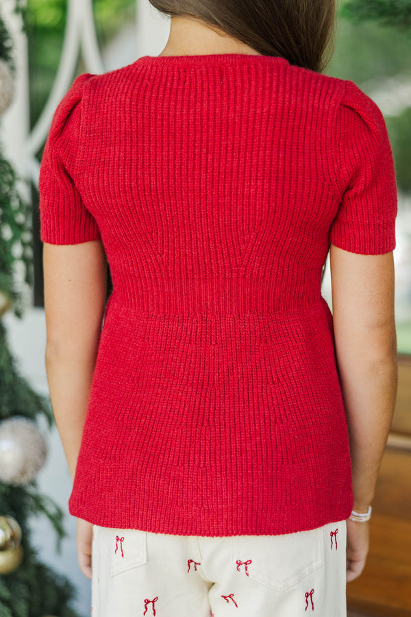 Girls: In The Know Red Peplum Sweater
