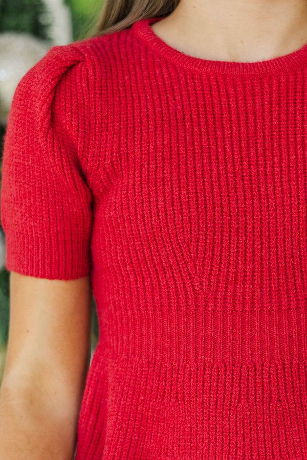 Girls: In The Know Red Peplum Sweater