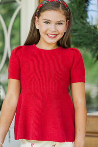 Girls: In The Know Red Peplum Sweater