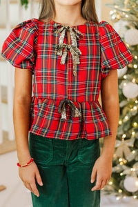 Girls: So Much Joy Red Plaid Blouse