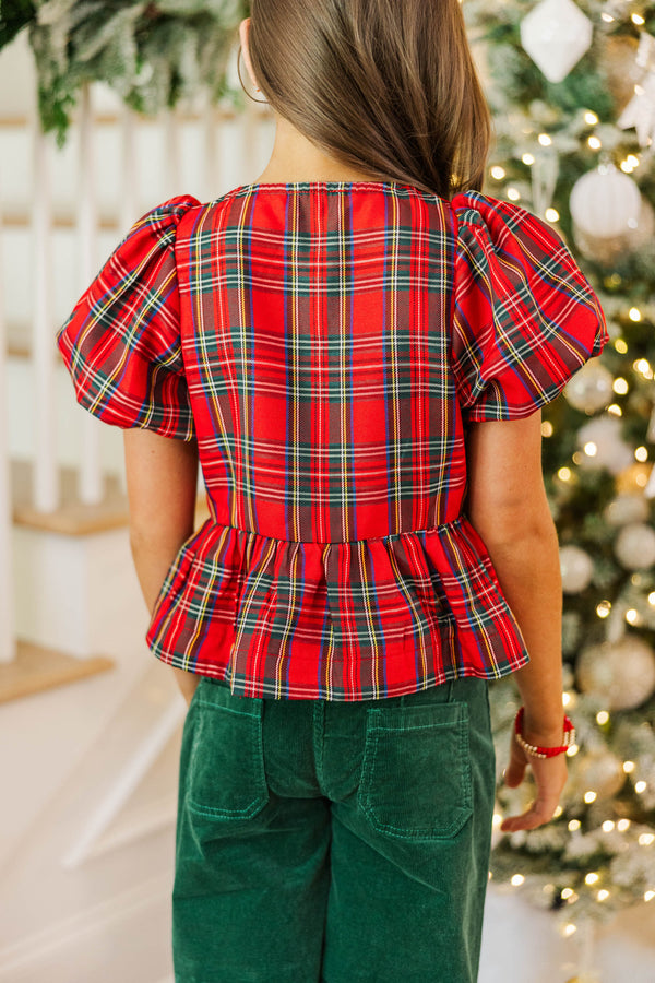 Girls: So Much Joy Red Plaid Blouse