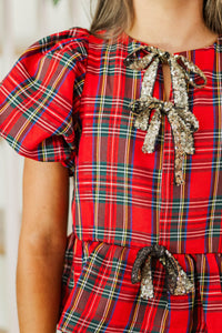 Girls: So Much Joy Red Plaid Blouse