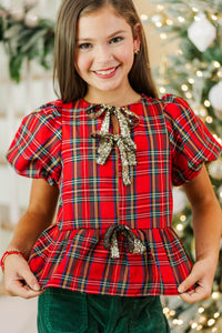 Girls: So Much Joy Red Plaid Blouse
