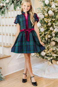 Girls: Little Loves Navy Plaid Dress