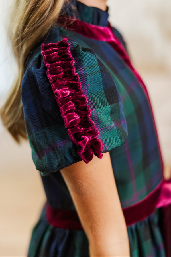 Girls: Little Loves Navy Plaid Dress