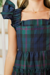 Girls: Think About It Navy Plaid Midi Dress