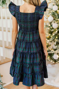 Girls: Think About It Navy Plaid Midi Dress
