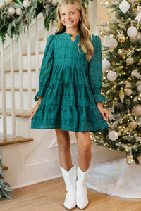 Girls: In Your Happy Place Emerald Textured Dress