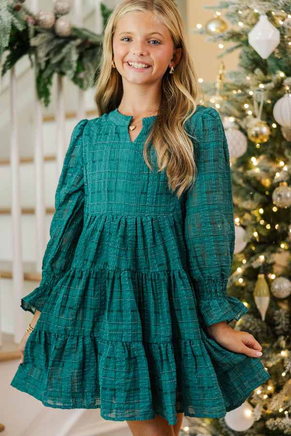 Girls: In Your Happy Place Emerald Textured Dress