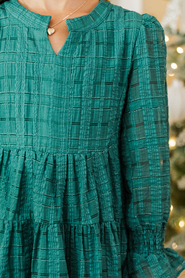 Girls: In Your Happy Place Emerald Textured Dress