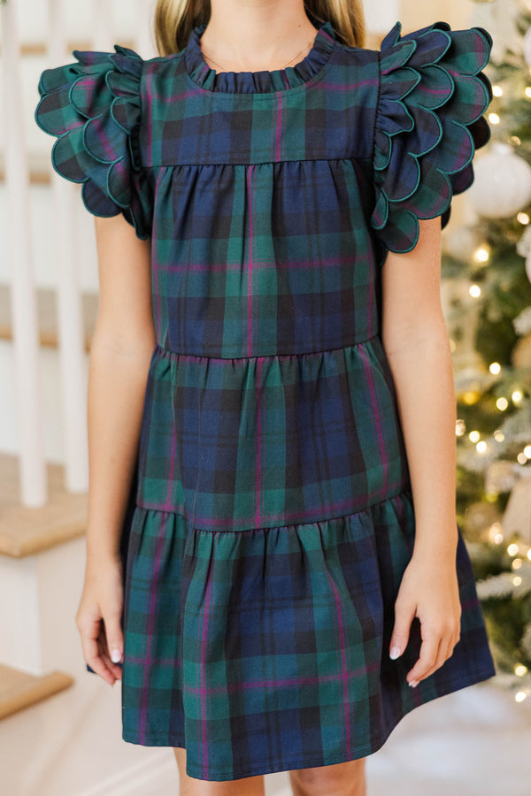 Girls: The Holland Navy Plaid Scalloped Dress