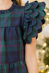 Girls: The Holland Navy Plaid Scalloped Dress