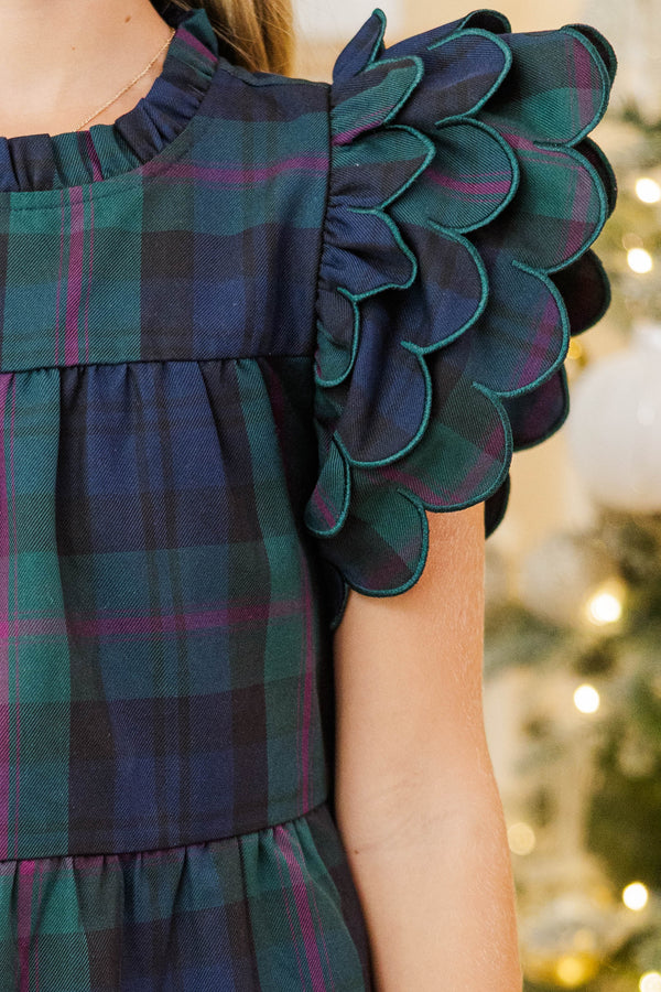 Girls: The Holland Navy Plaid Scalloped Dress